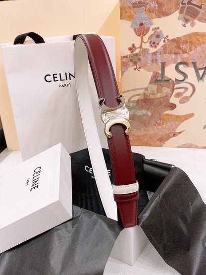 CELINE 25S BELT 25MM REVERSIBLE TRIOMPHE IN BURGUNDY CALFSKIN 565533