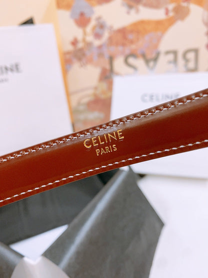CELINE 25S BELT 18MM WITH ARC DE TRIOMPHE BUCKLE IN BURNT UMBER 571505